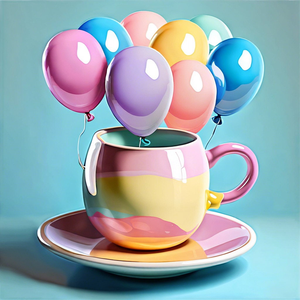 floating balloons in various pastel colors