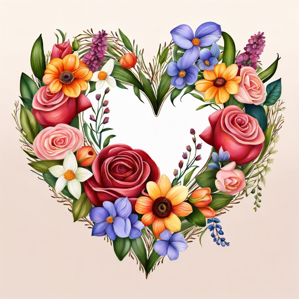 floral heart wreath create a heart formed by an assortment of painted flowers