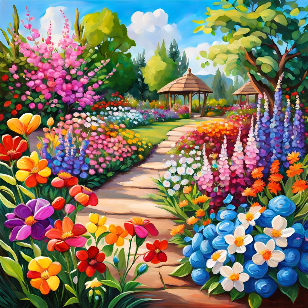 flower garden with varied bloom shapes