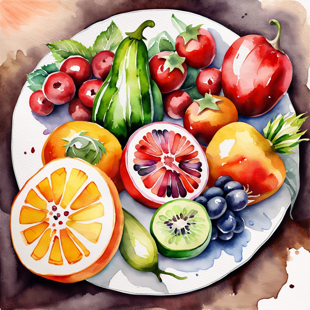 food illustrations paint fruits vegetables or desserts