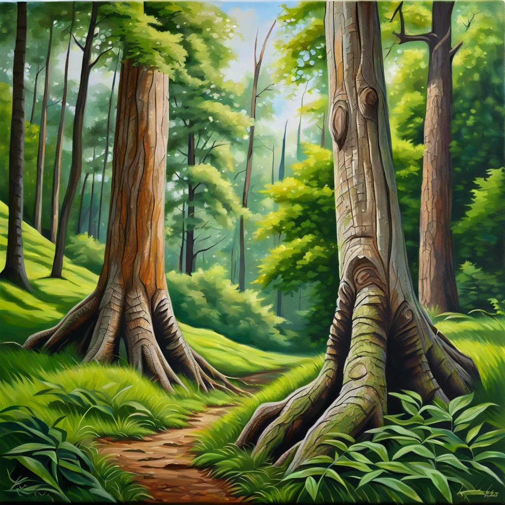 forest landscape with textured tree trunks