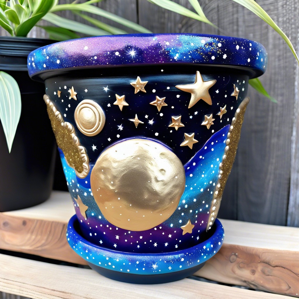 galaxy design dark base with splashes of white and glitter for stars