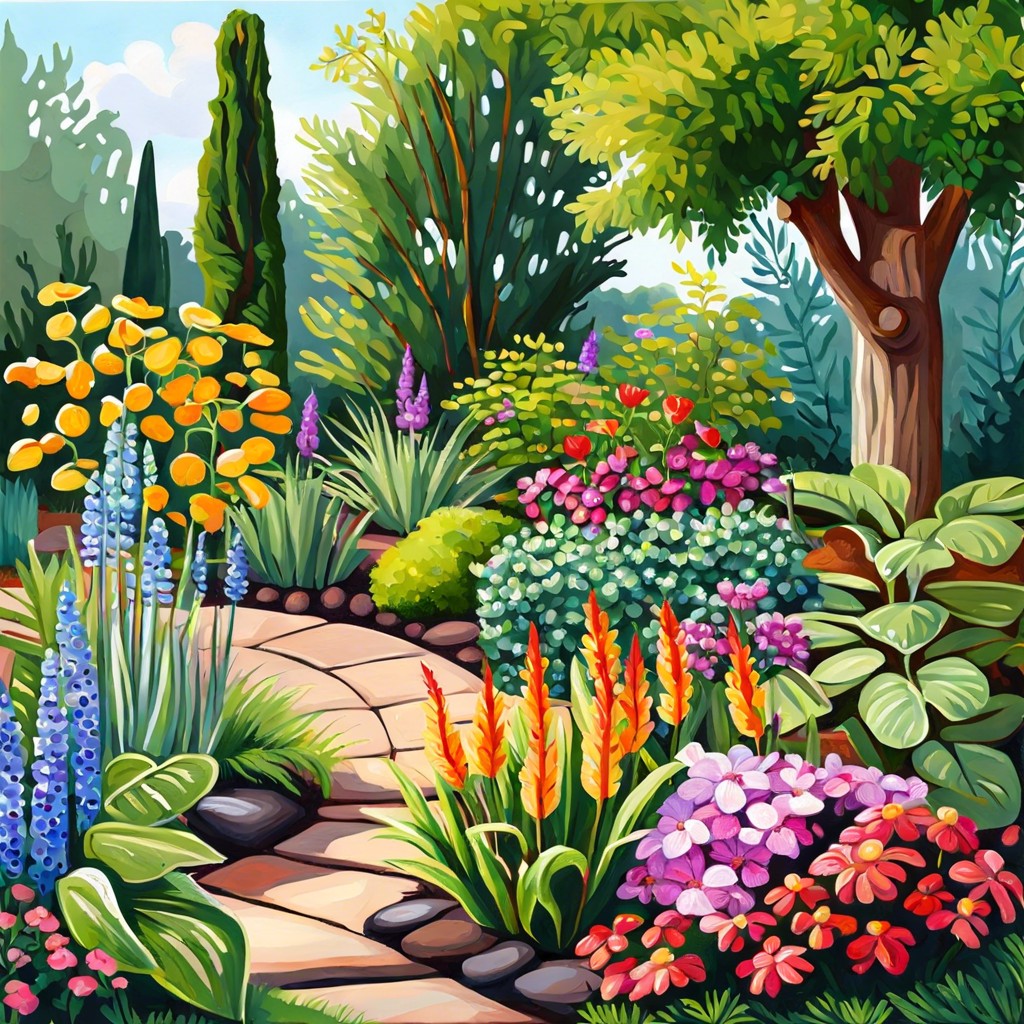 garden scene depict a small garden with plants