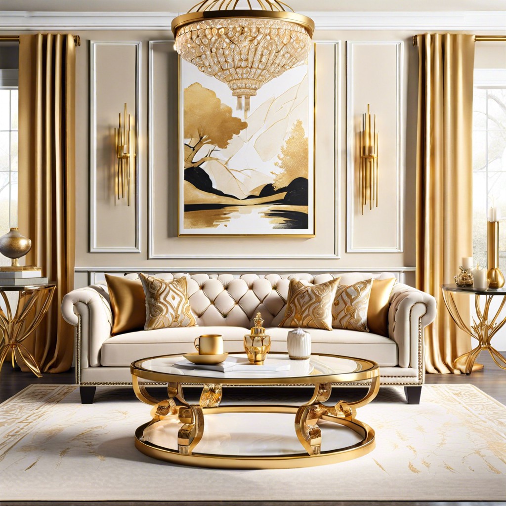 glamorous gold accents around a beige lounger