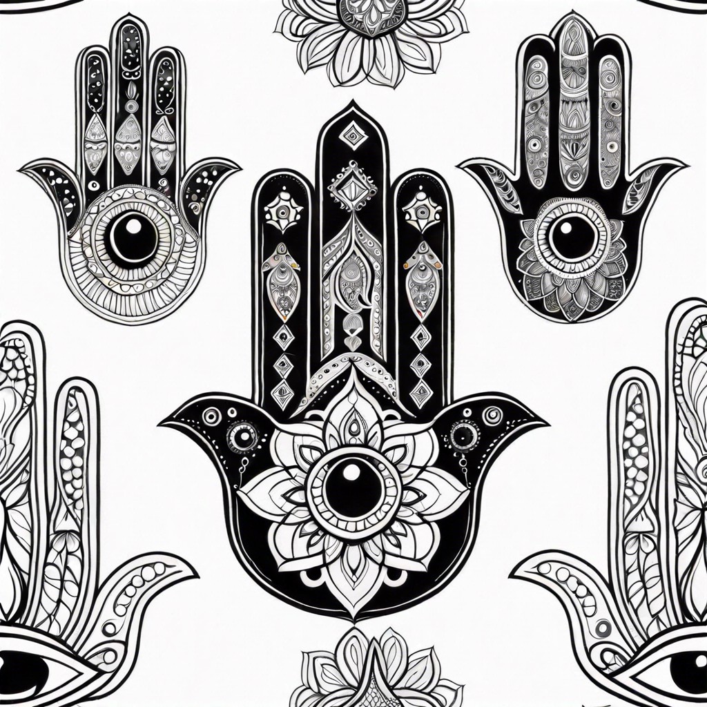 hamsa hand with intricate zentangle designs