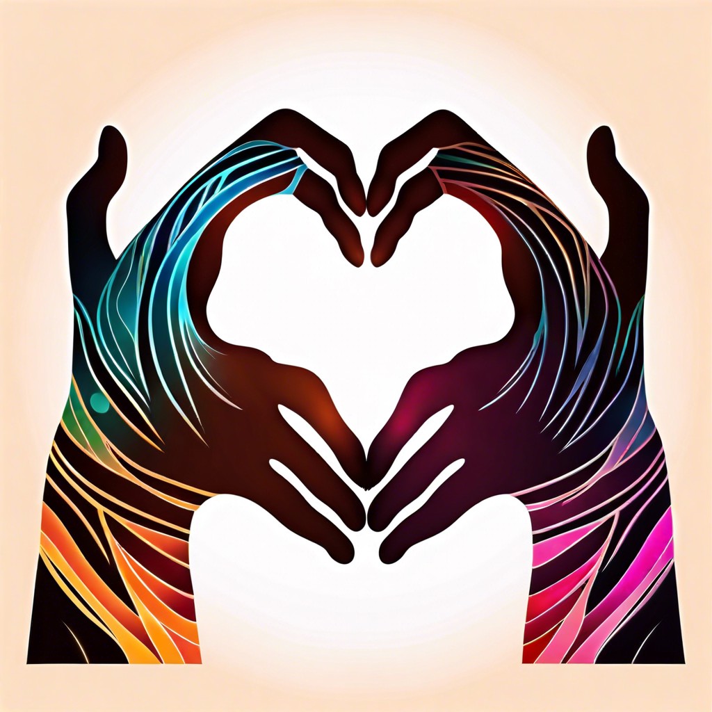 hands forming a heart with a colorful background