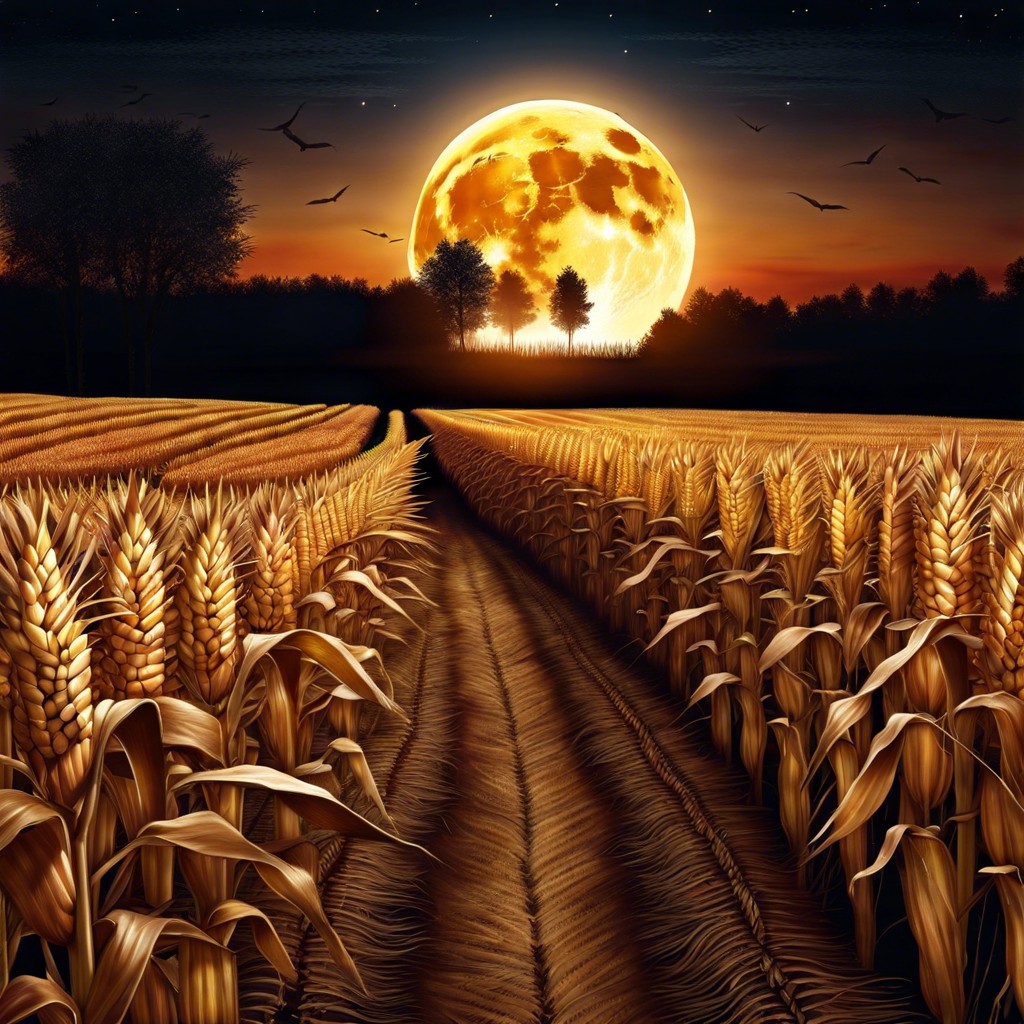 harvest moon over a cornfield