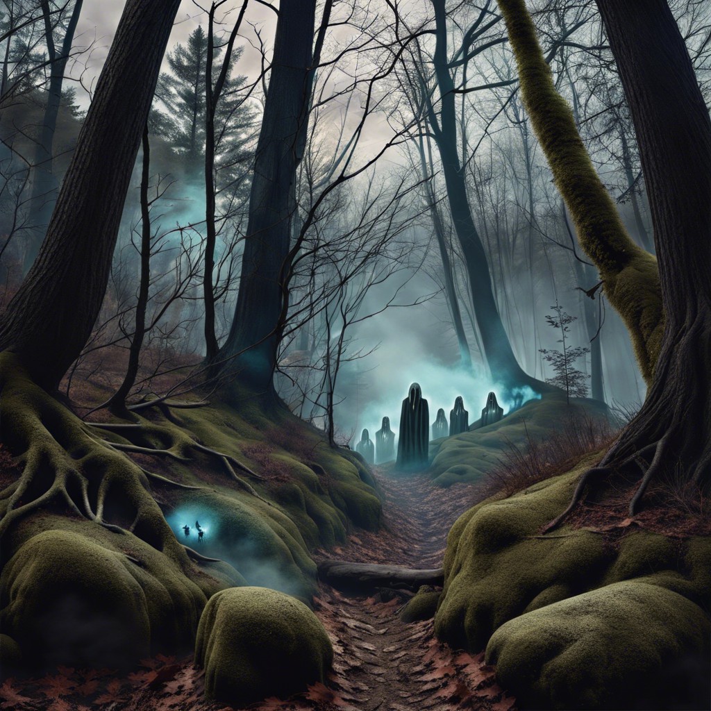 haunted forest with ghosts