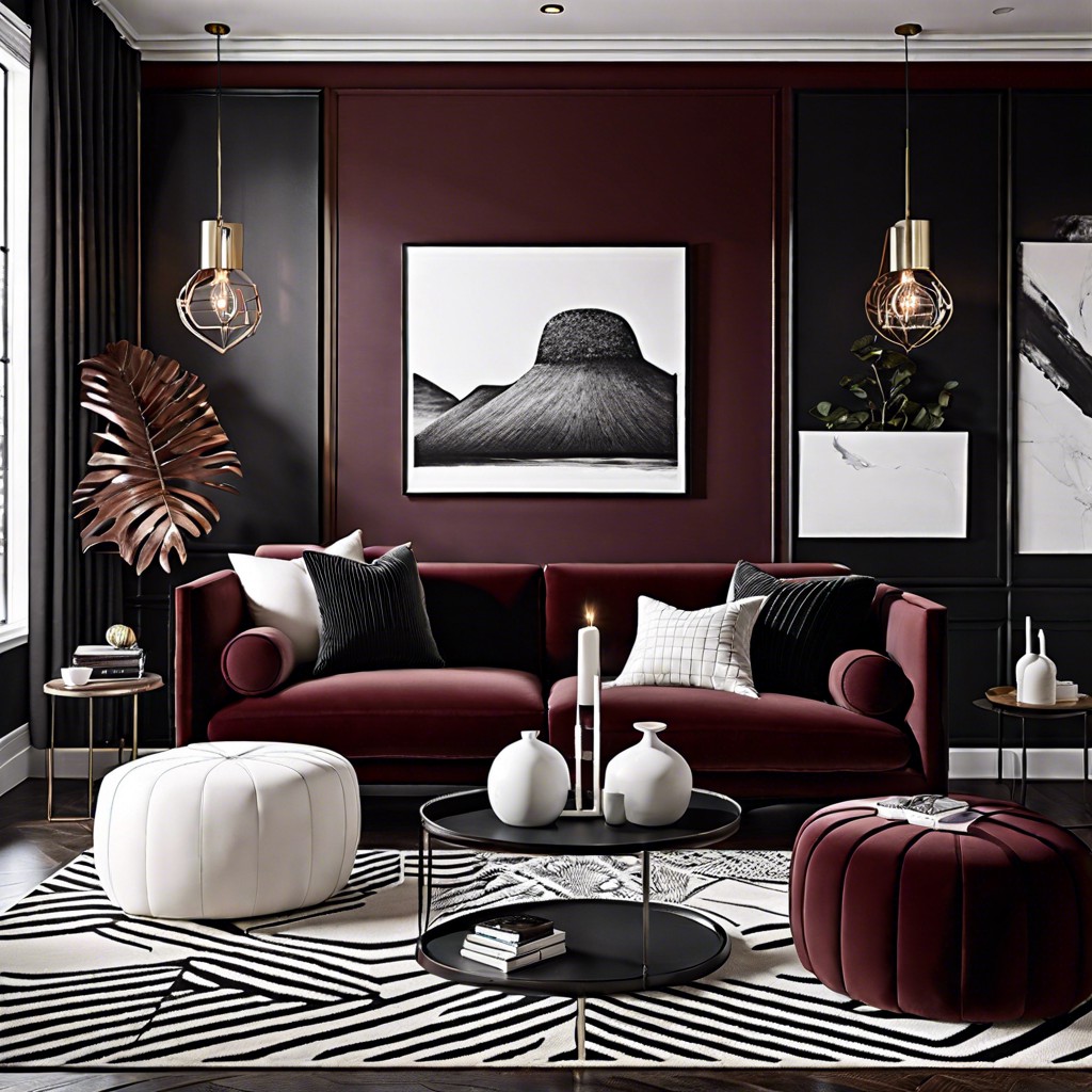 high contrast drama combine black and white elements to make the burgundy pop