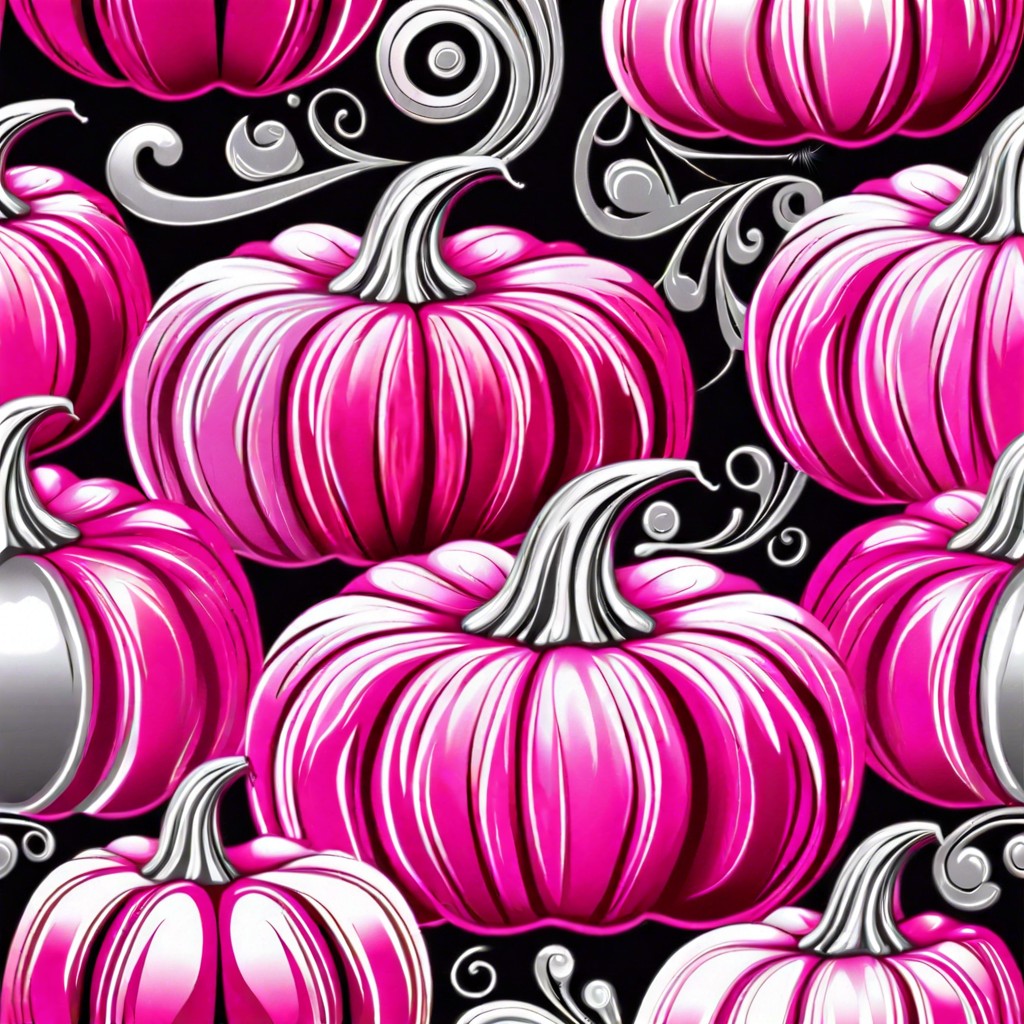 hot pink and silver swirls on pumpkin