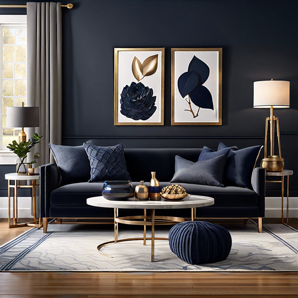 integrate navy blue elements to complement the grey and add sophistication