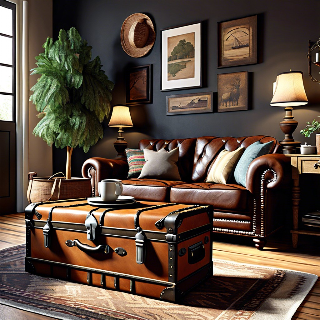 introduce a vintage trunk as a coffee table