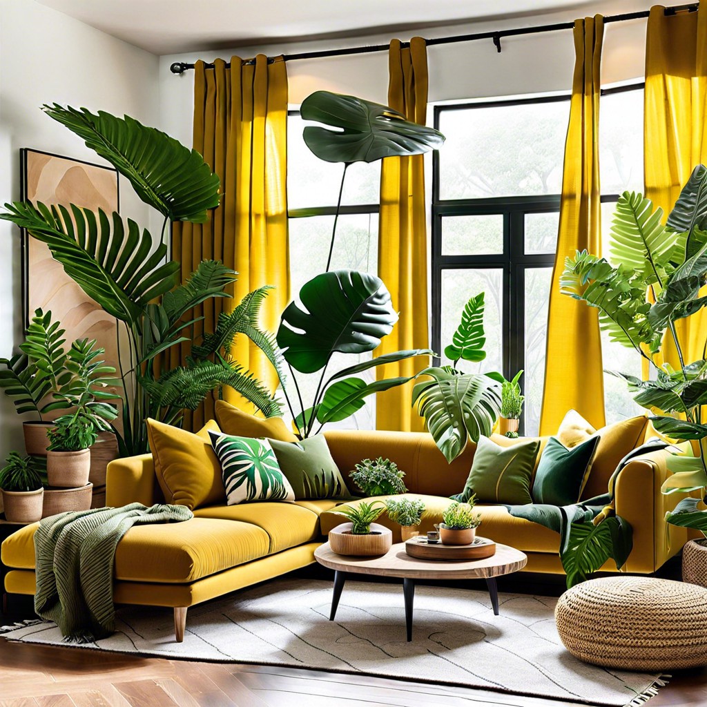 introduce greenery to complement the mustard tone