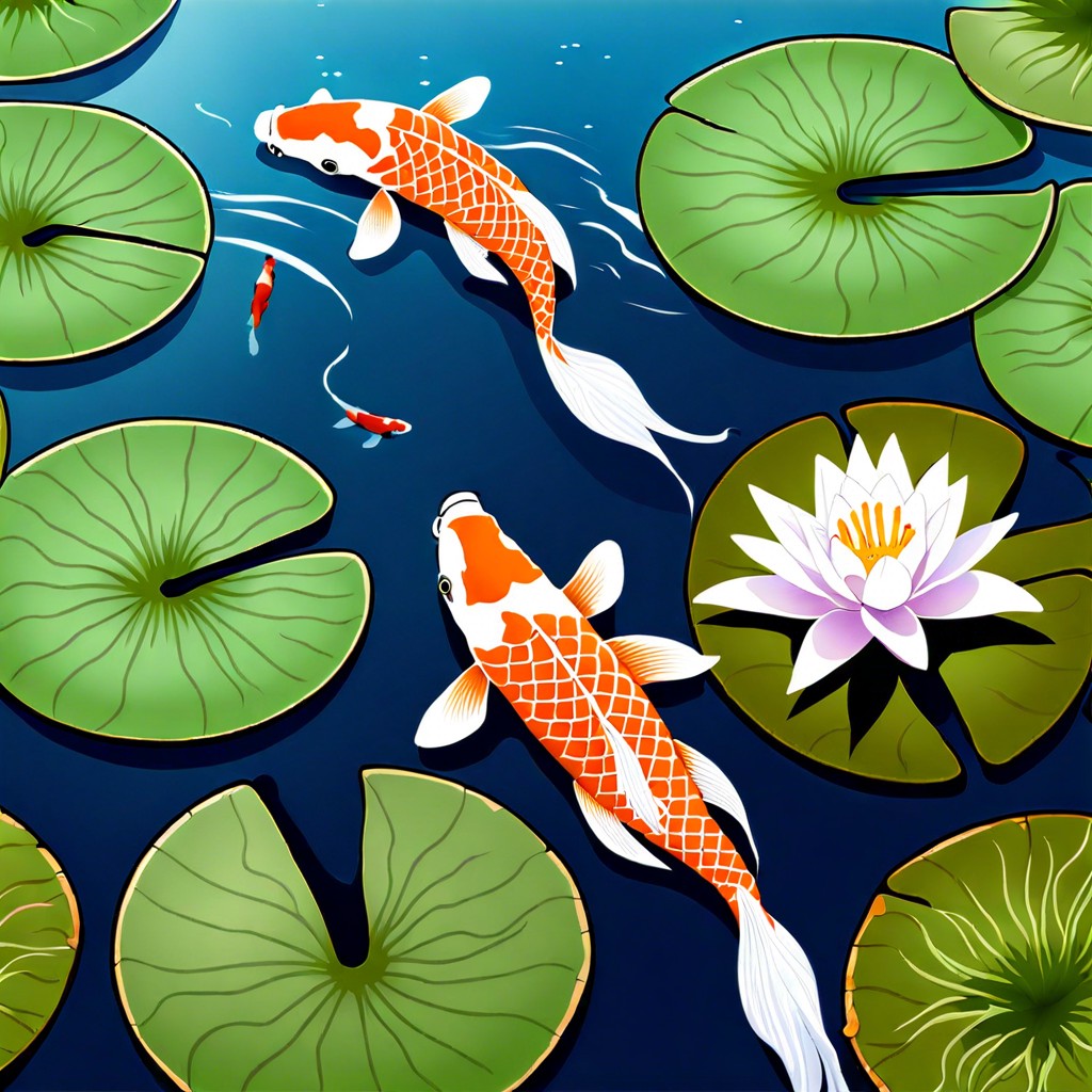 koi fish in a lily pond