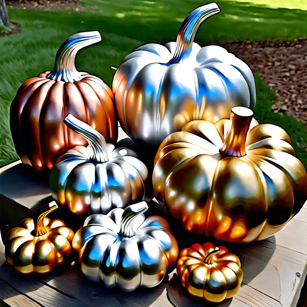 metallic pumpkins use gold silver or copper spray paint for a chic look