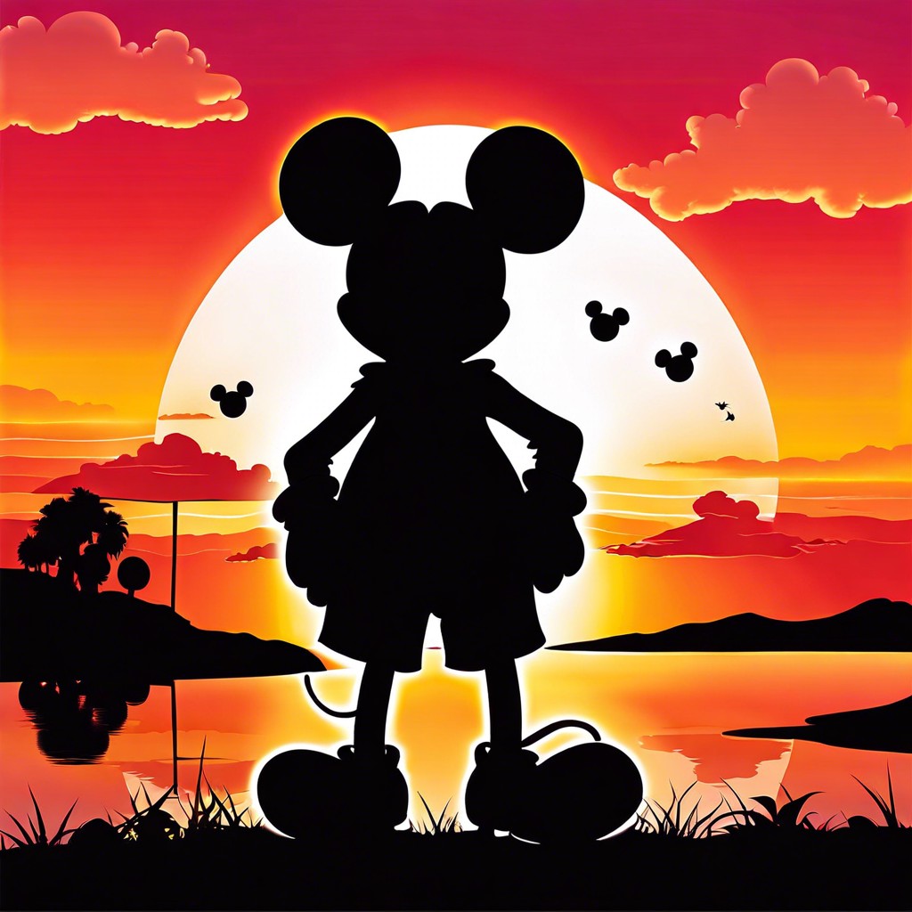 mickey mouse silhouette at sunset