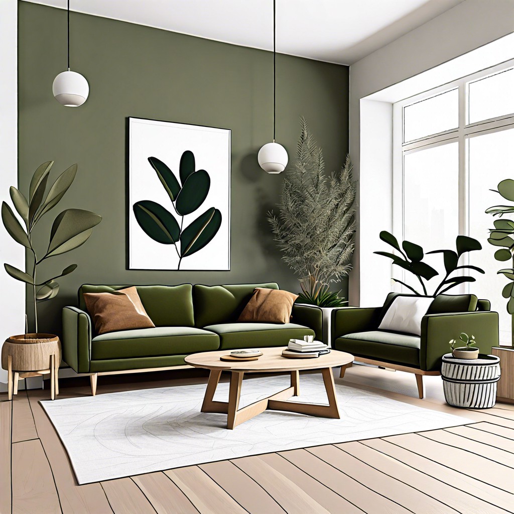 minimalist design with olive green sofa