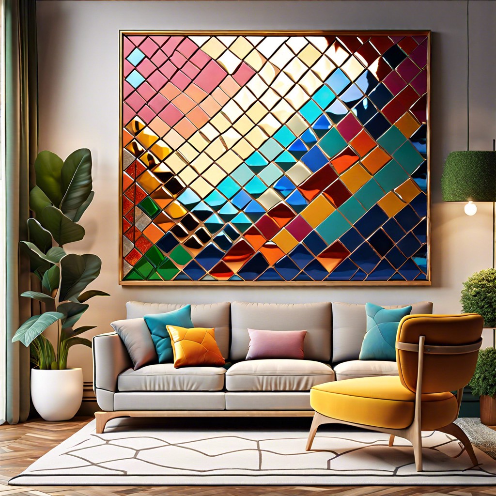 mirror with a colorful mosaic frame
