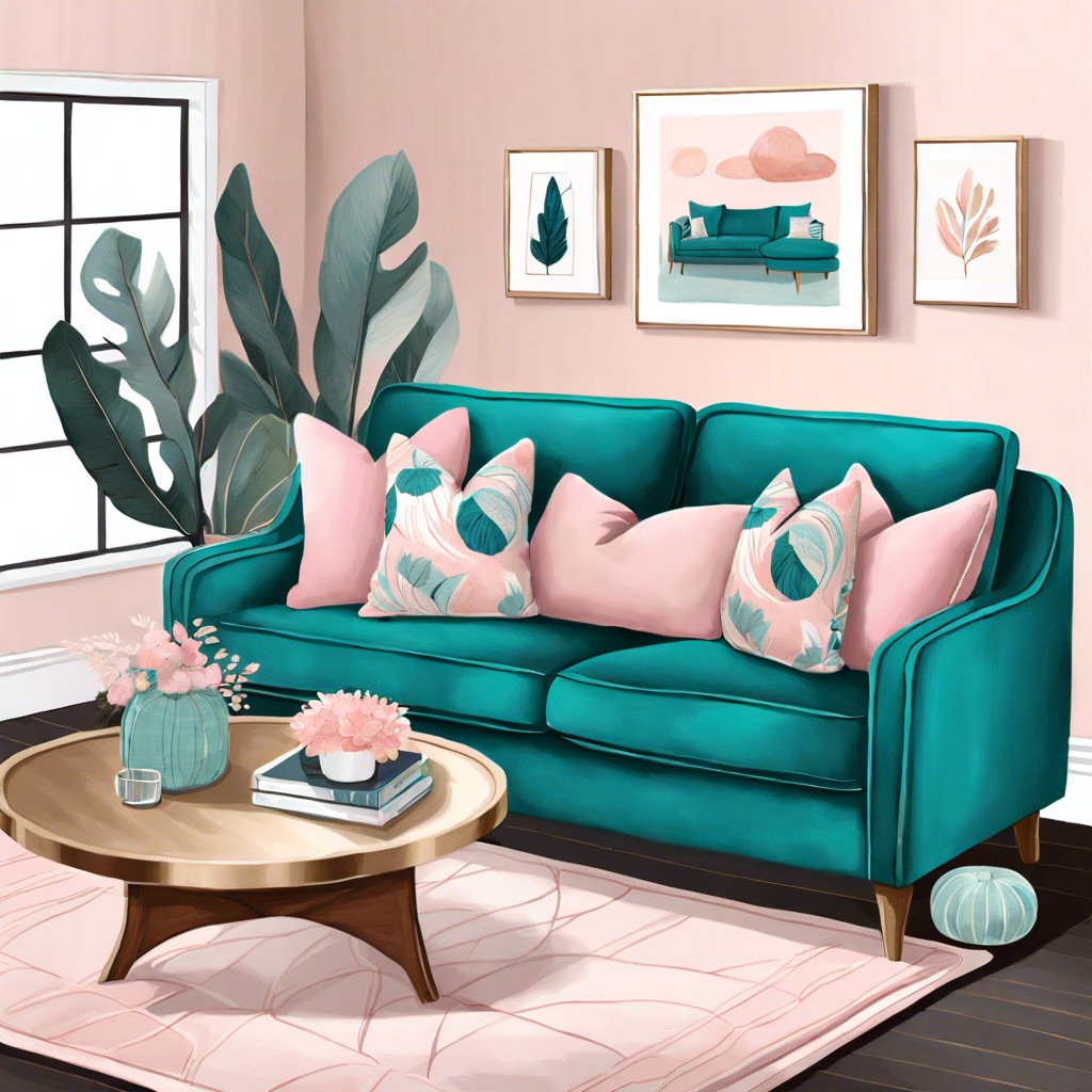 mix the sofa with pastel pink pillows for a soft palette