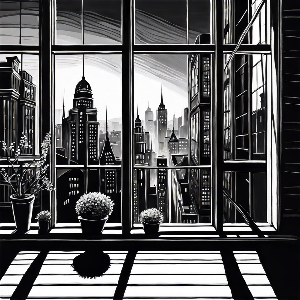 monochrome cityscape with highlighted windows