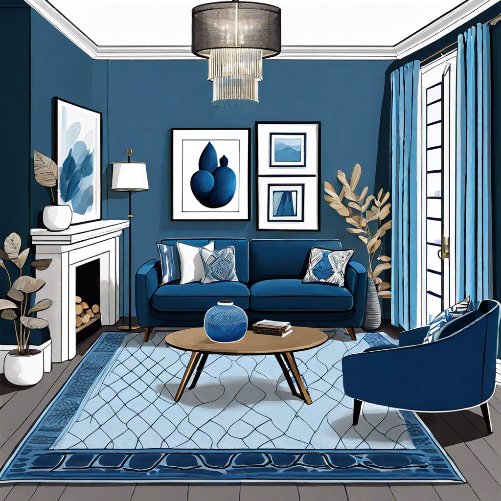 monochrome magic different shades of blue throughout the room for a layered look