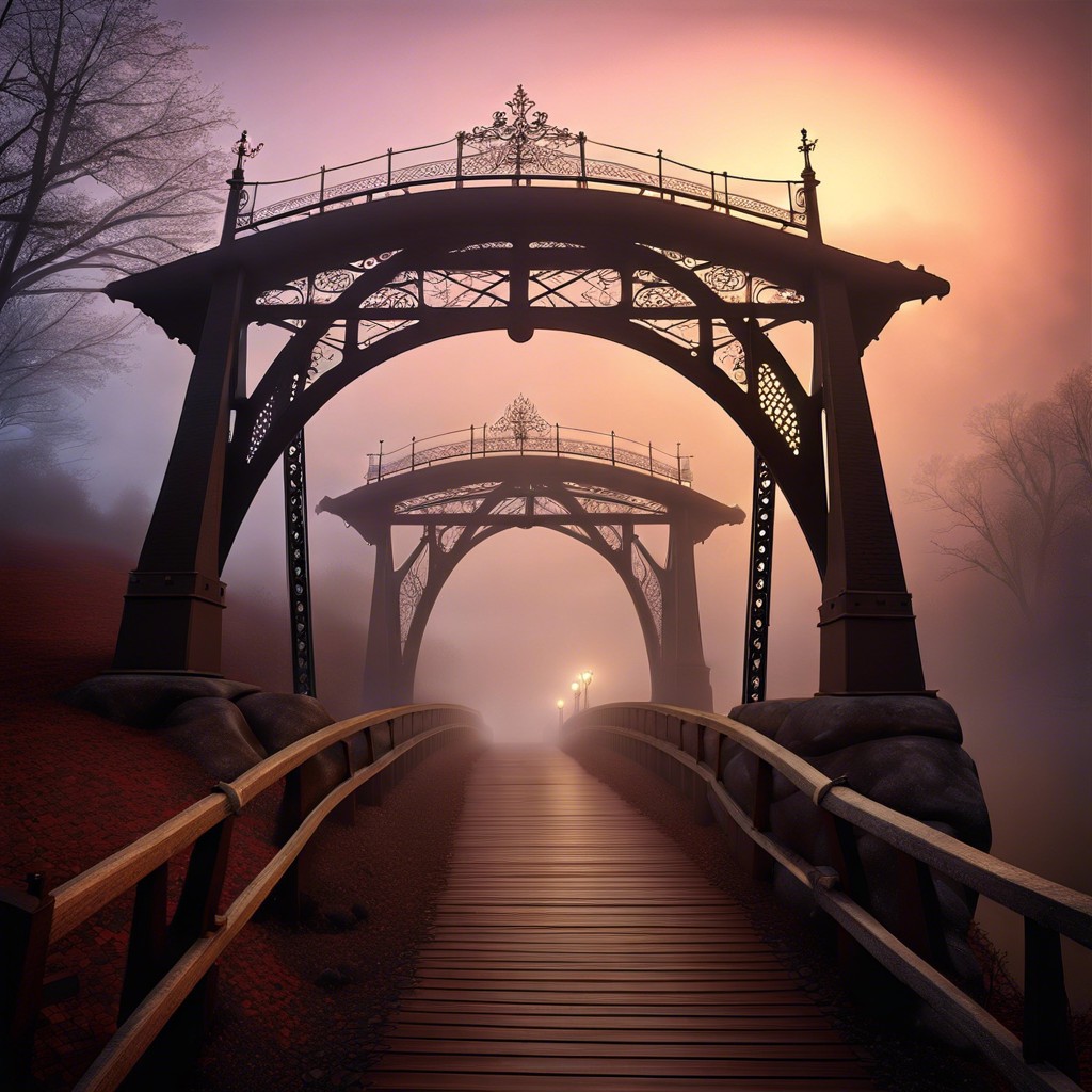 moody fog covered bridge