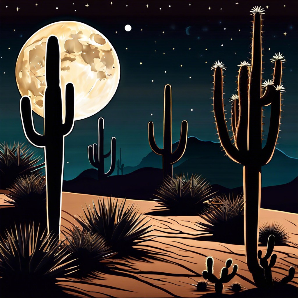 moonlit desert with cacti silhouettes