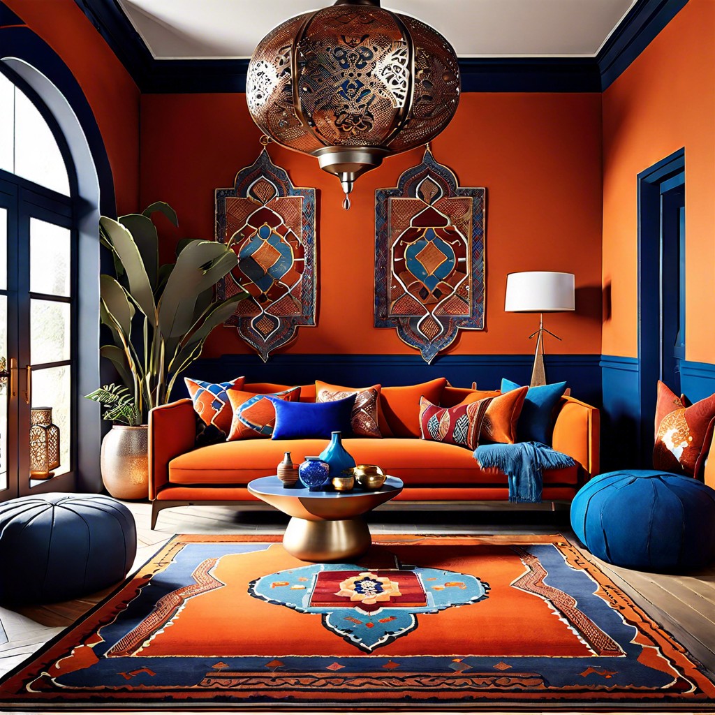 moroccan inspired room with rich patterns and vibrant colors