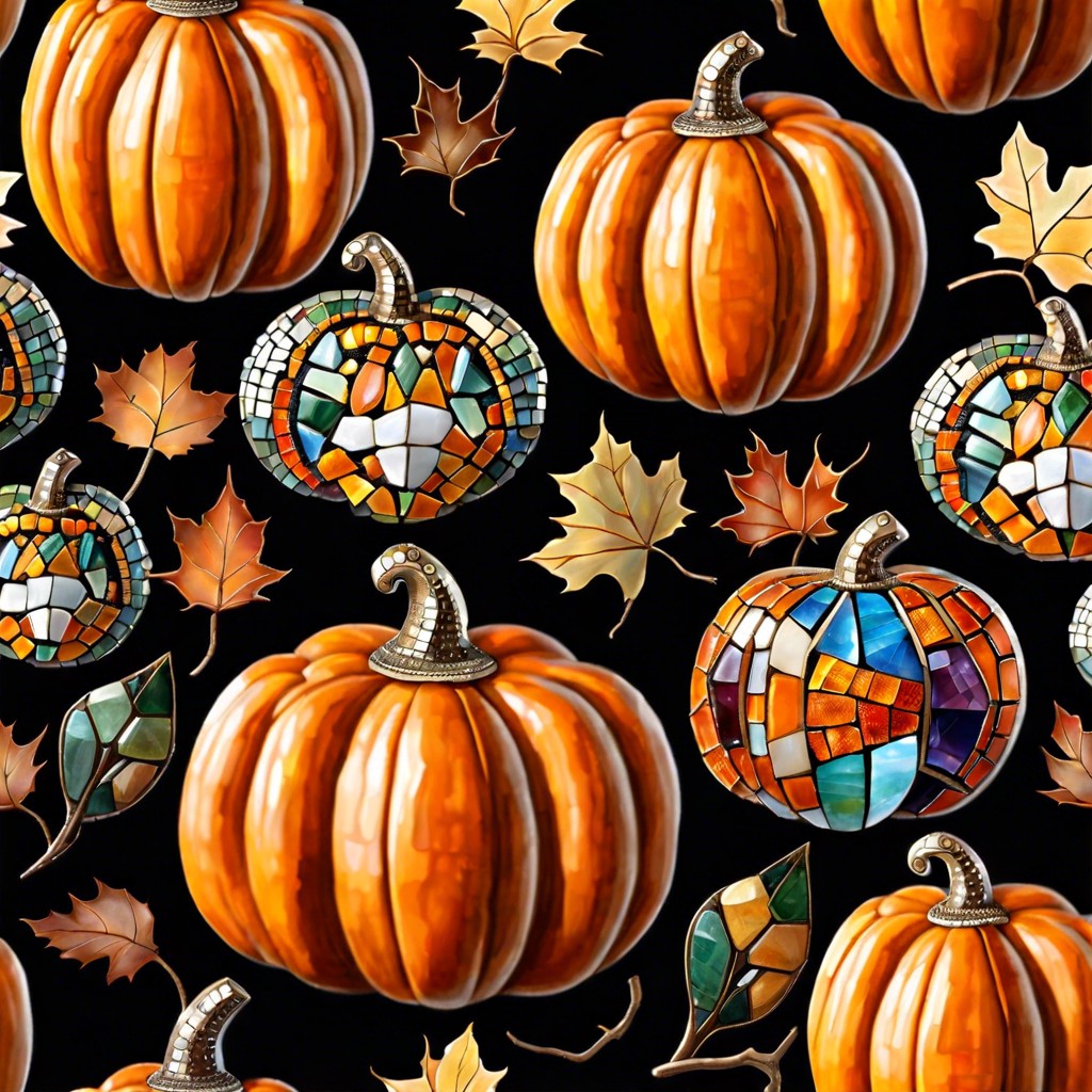 mosaic pumpkin create designs using multicolored adhesive gems