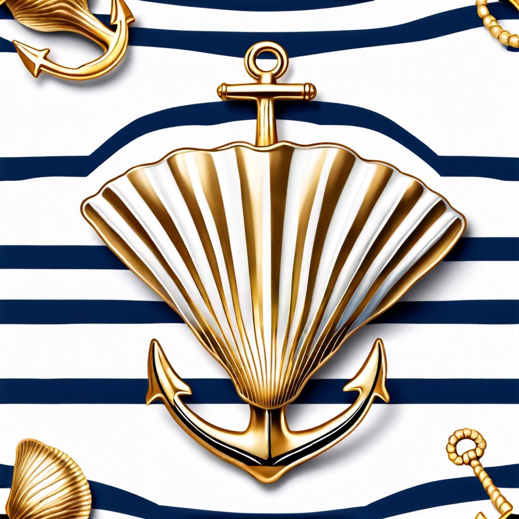 nautical stripes use white and navy stripes with a tiny anchor in gold