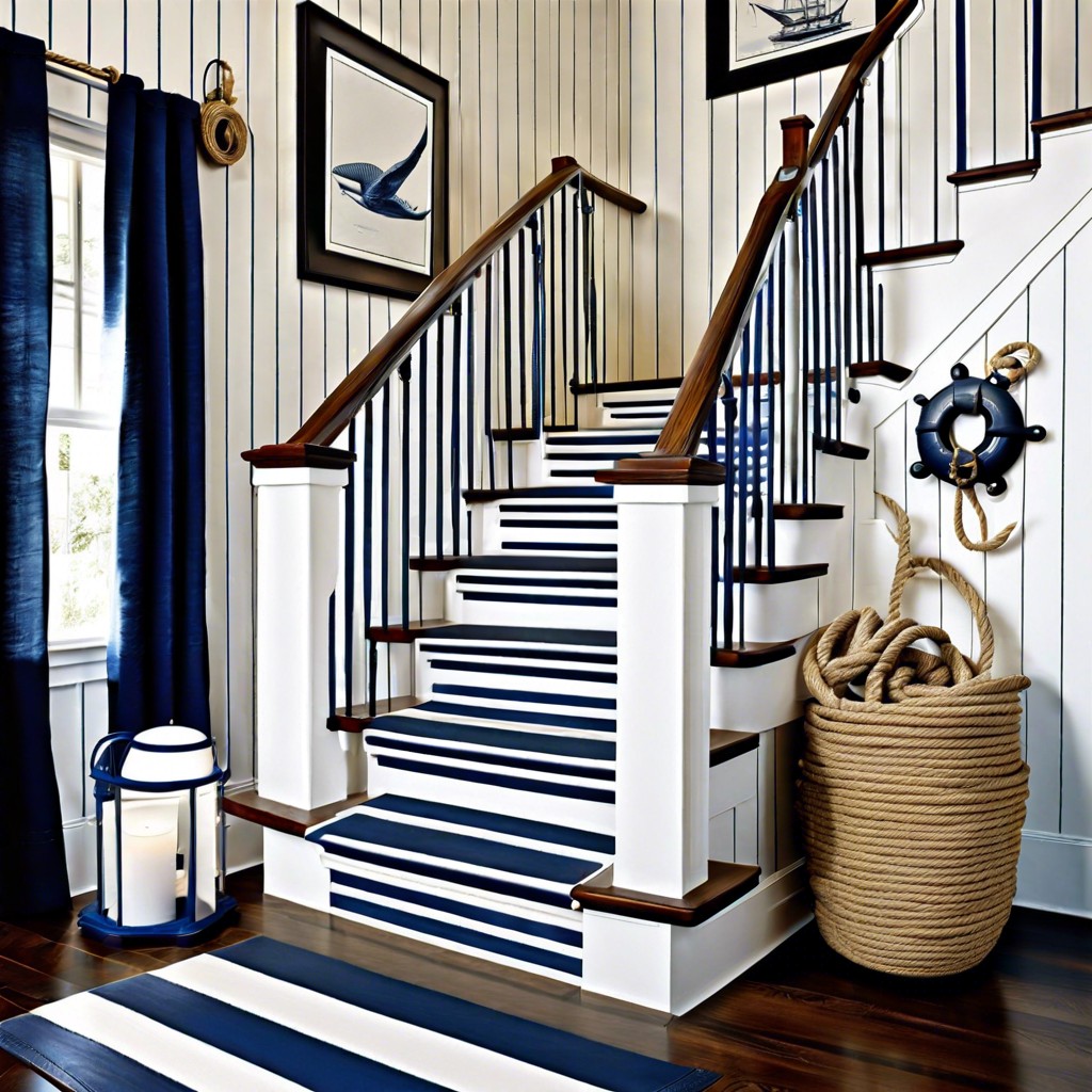 nautical theme blue and white stripes with rope handrails