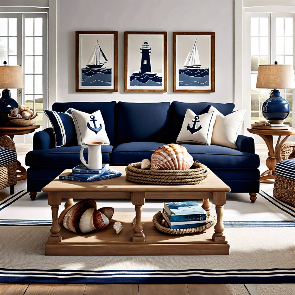 nautical theme with blue sofa amp anchor motifs