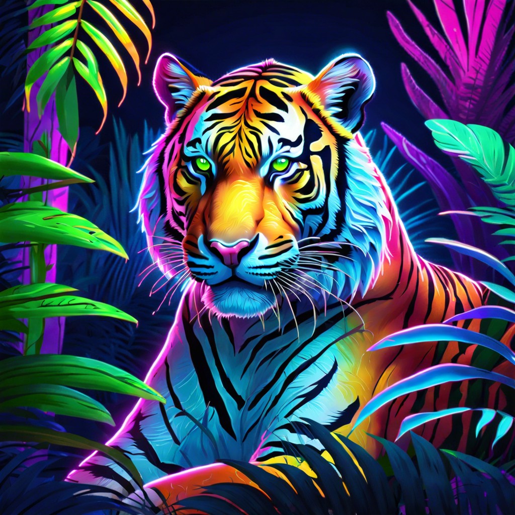 neon animal portraits like a glowing tiger