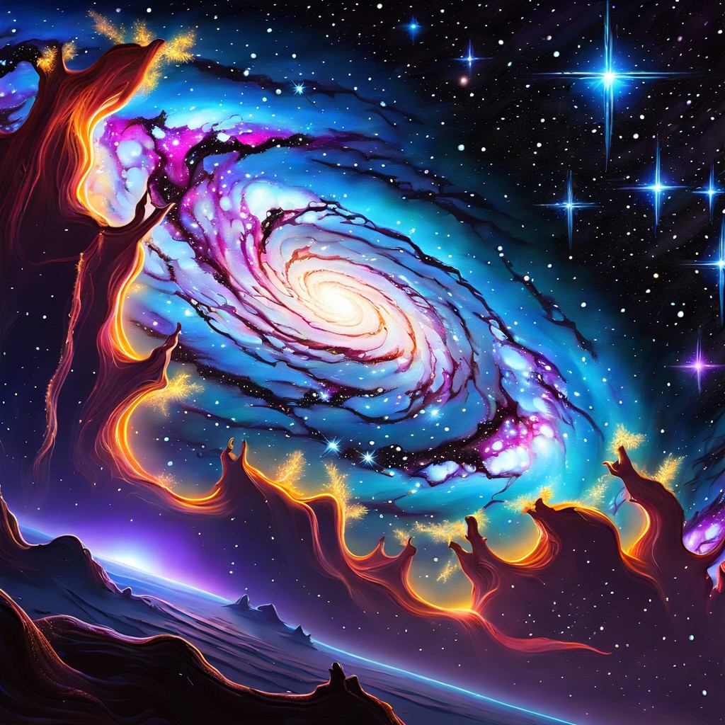 neon galaxy with swirling star trails