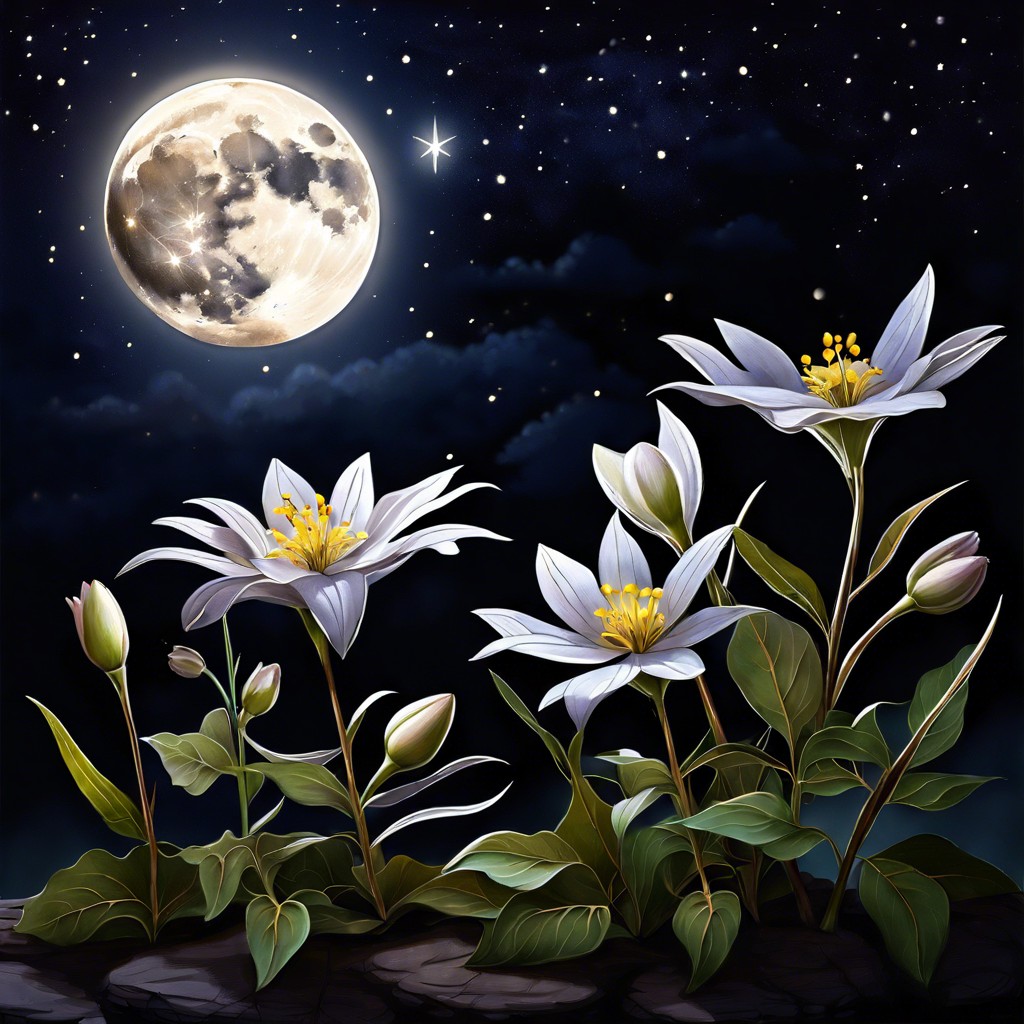 night blooms depict flowers that bloom at night under moonlight