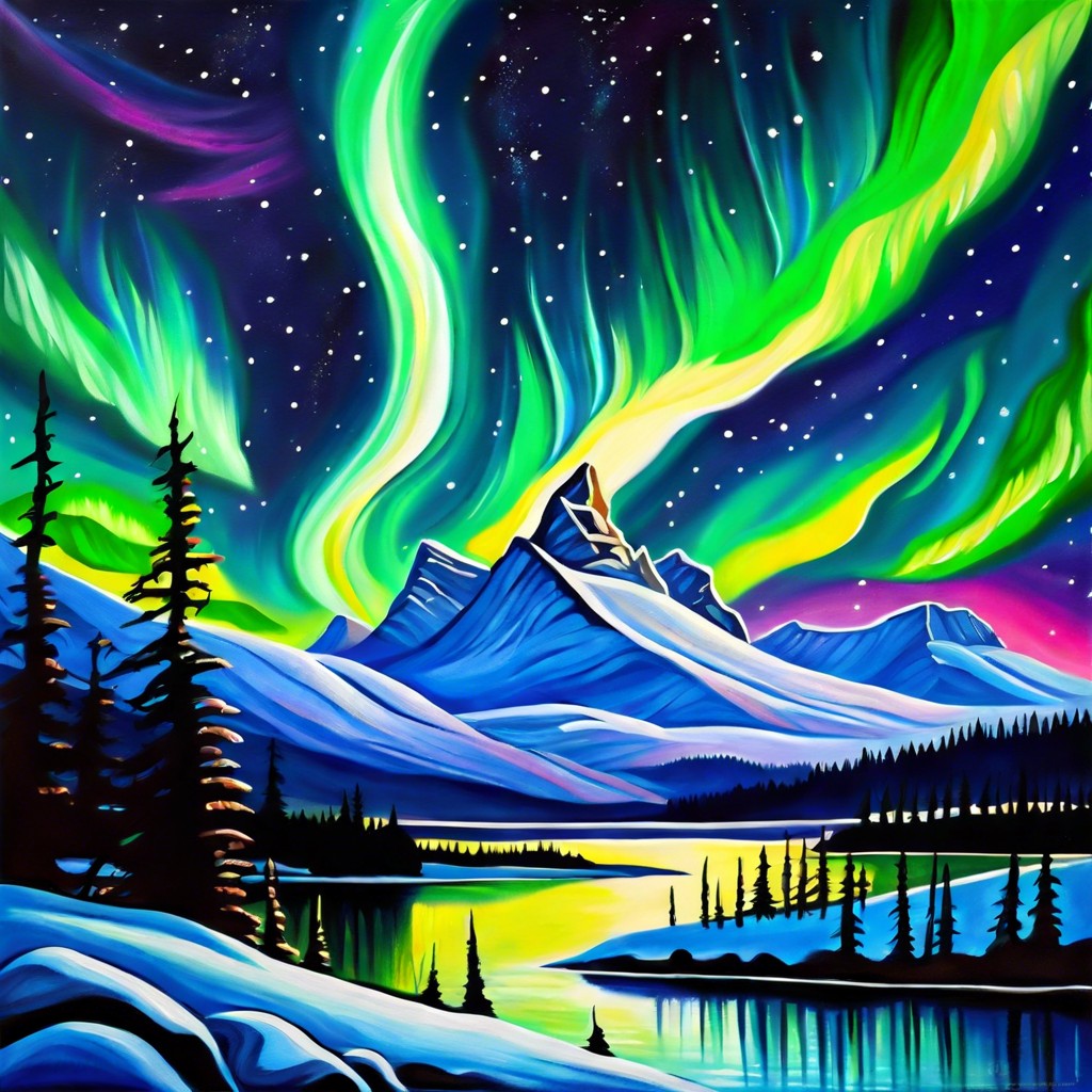 northern lights fantasy vibrant aurora borealis with a dreamy landscape