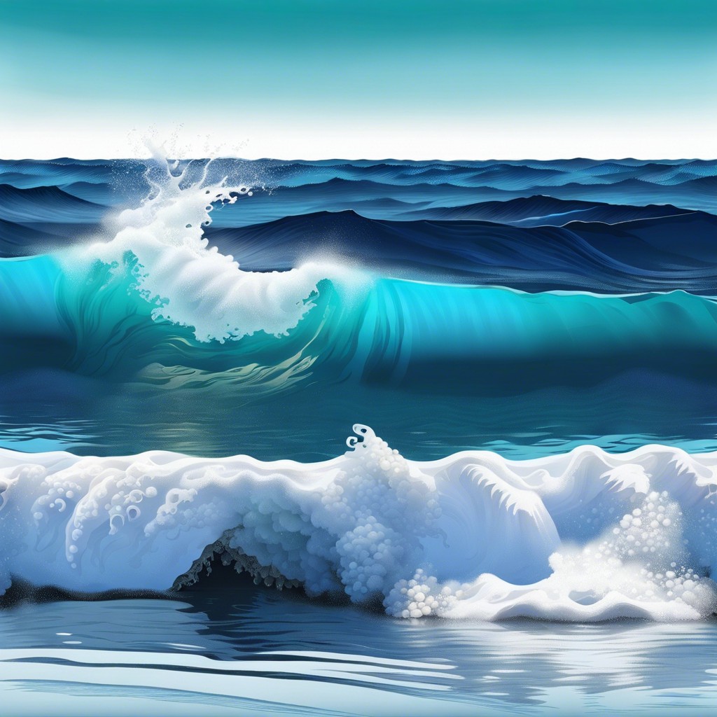 ocean waves create a gradient from deep blue to turquoise with white wave crests