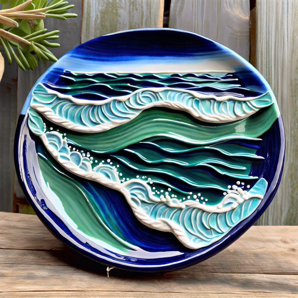 ocean waves design with layered blues and greens