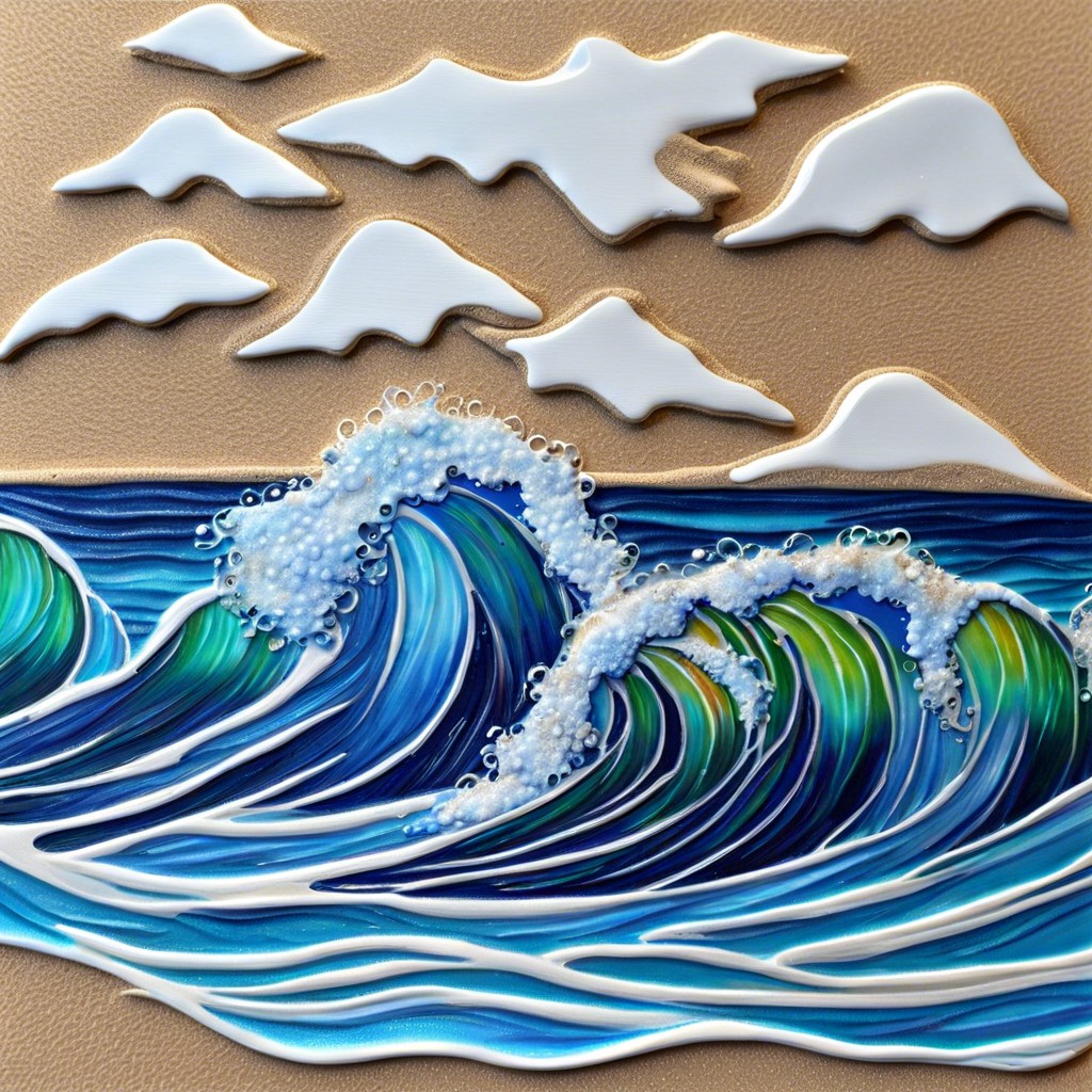 ocean waves with real sand mixed into the paint