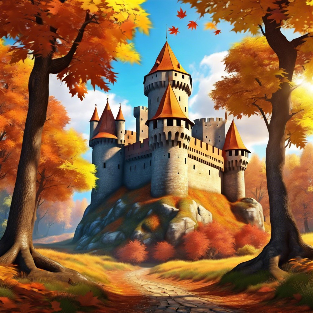 old world castle surrounded by autumn trees