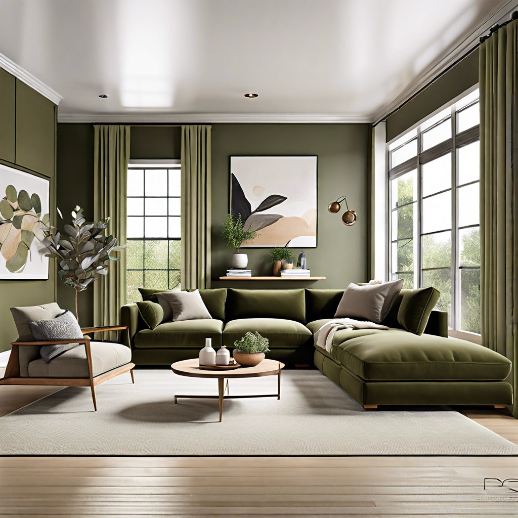 olive green sectionals in open concept homes