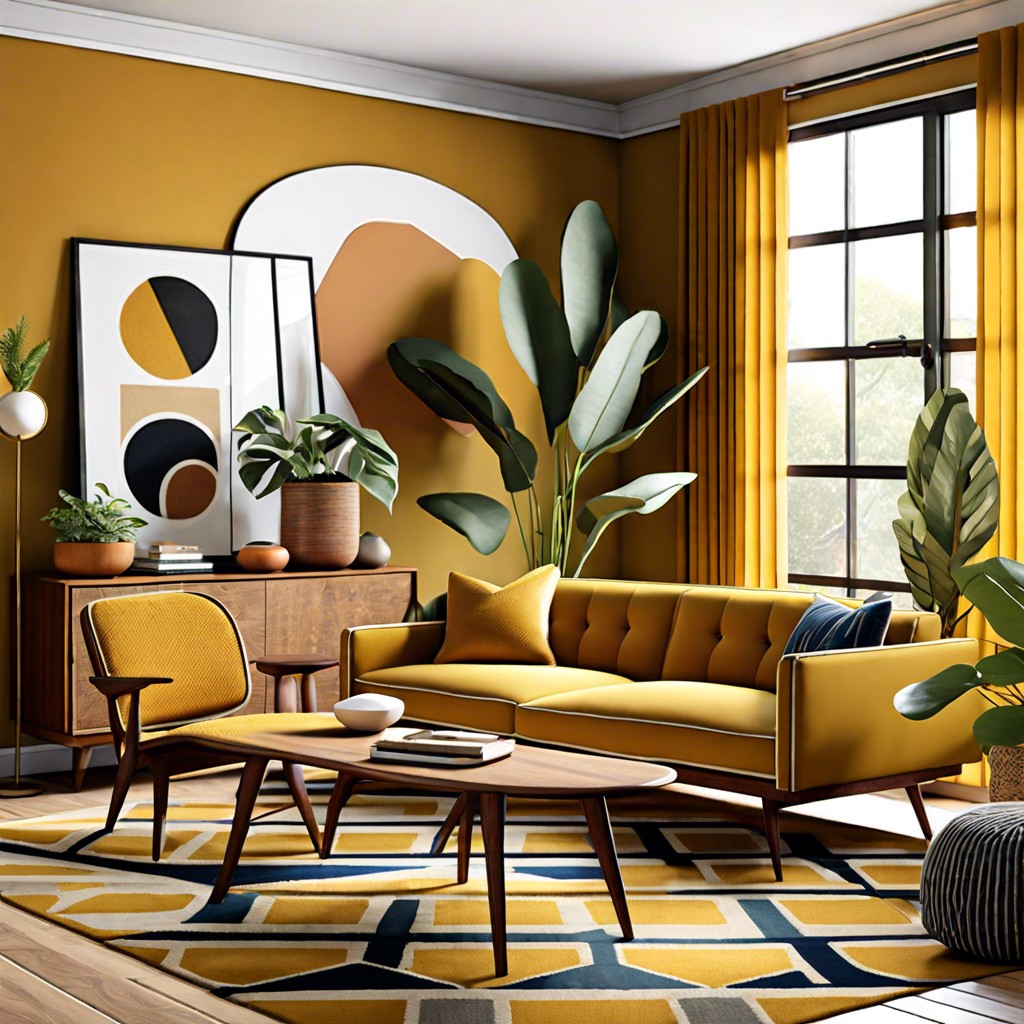 opt for a mid century modern theme around the couch