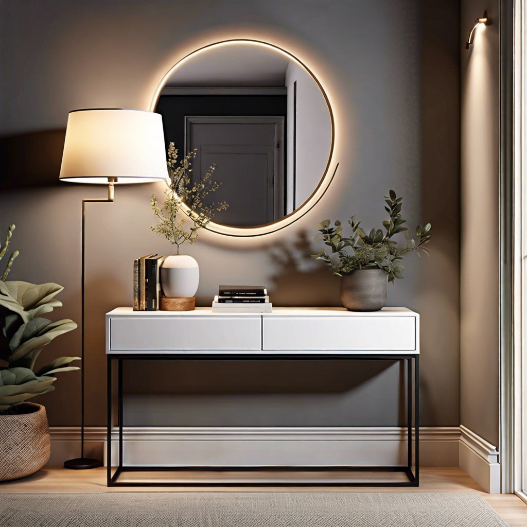 opt for a wall mounted console as a space saving entry table