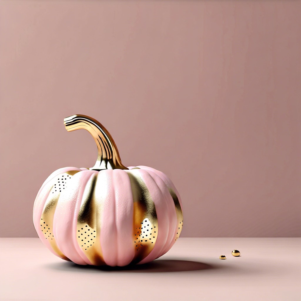 pastel pink pumpkin with gold polka dots