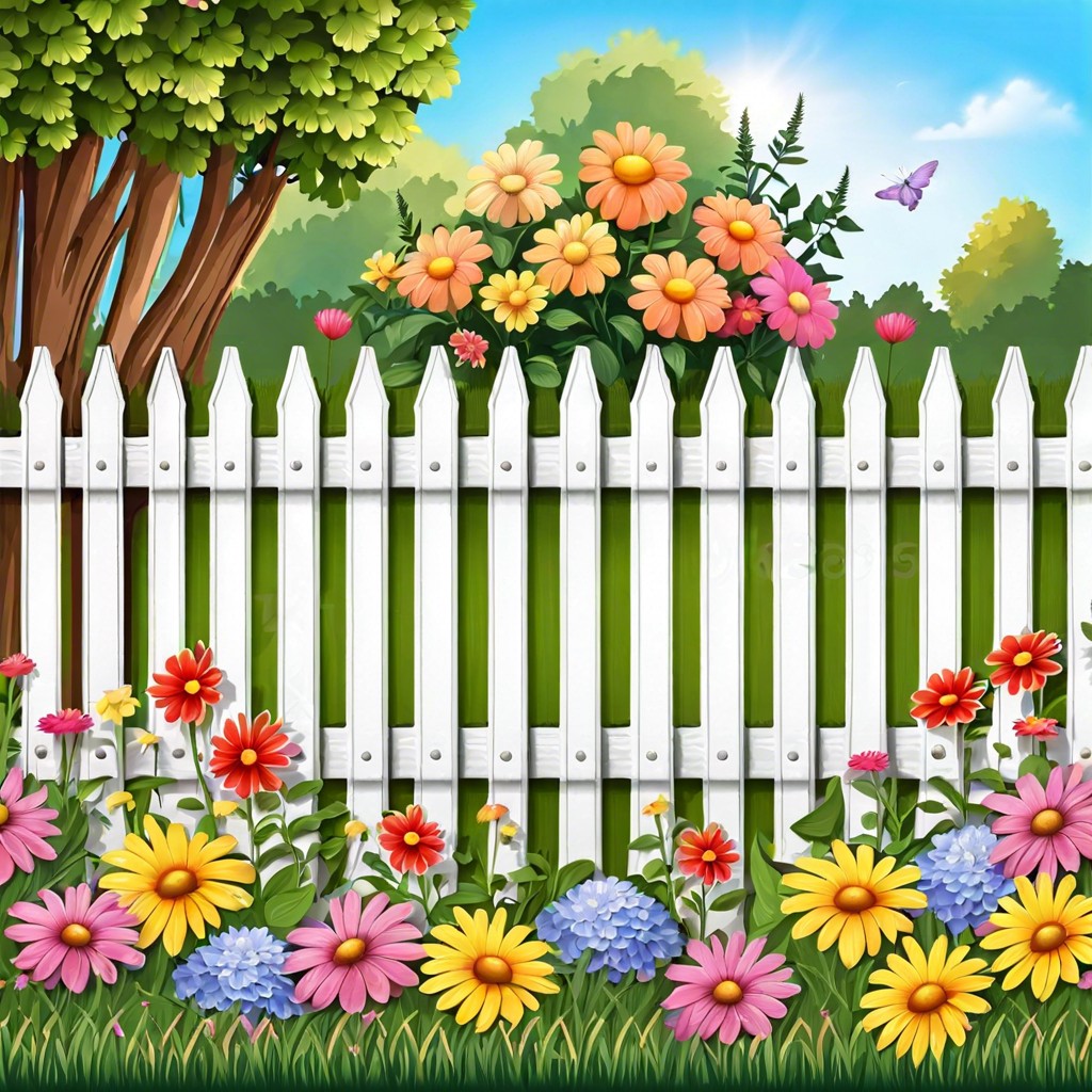 picket fence with blooming flowers