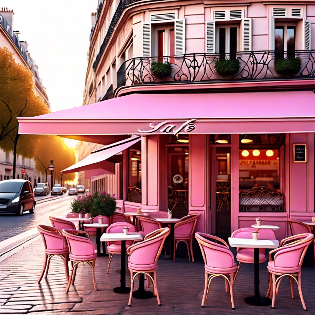 pink parisian cafe street scene