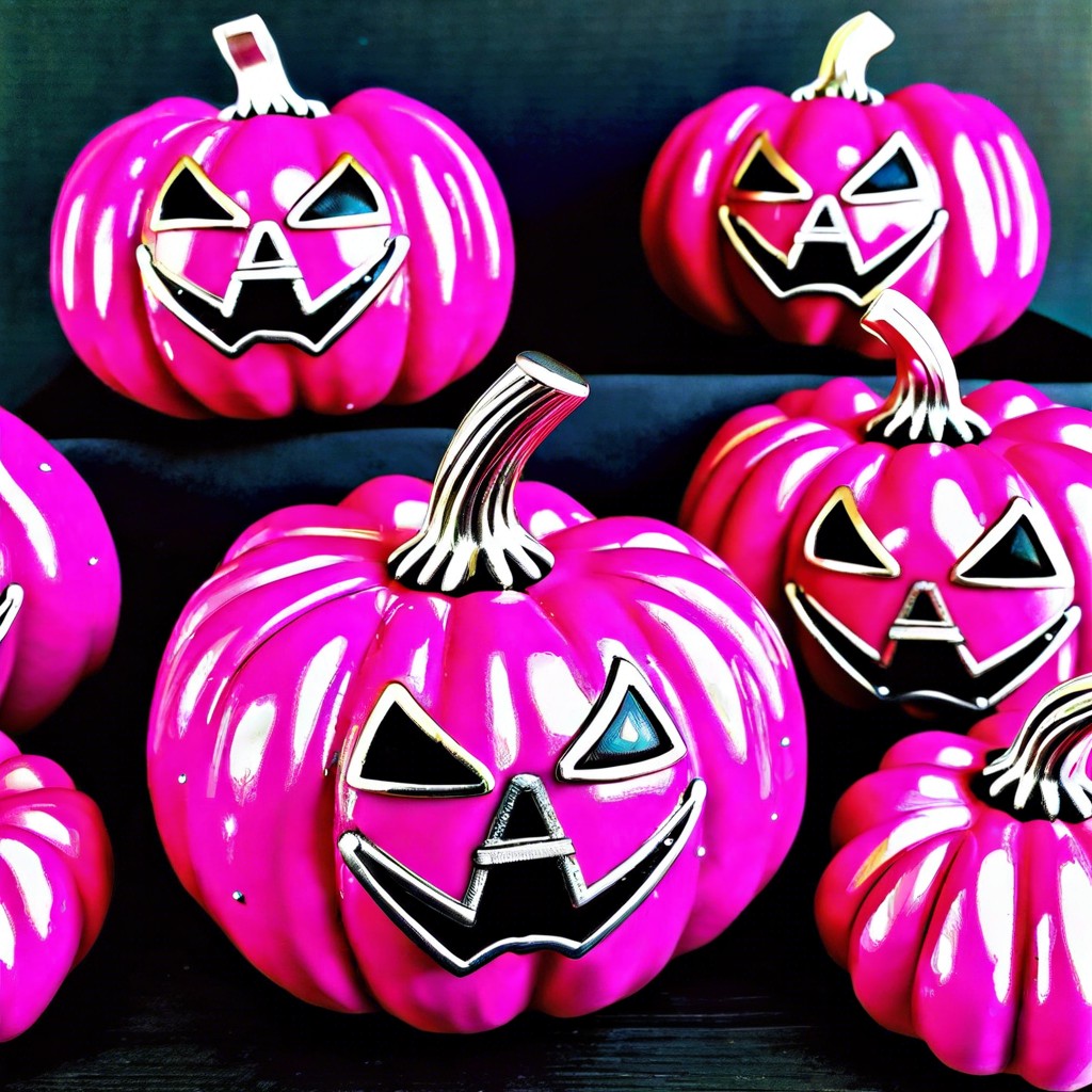 pink punk rock pumpkin with safety pin accents