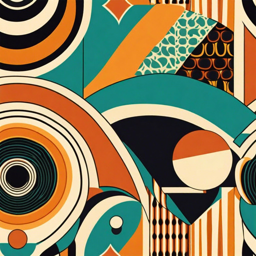 retro 70s patterns with bold shapes and colors