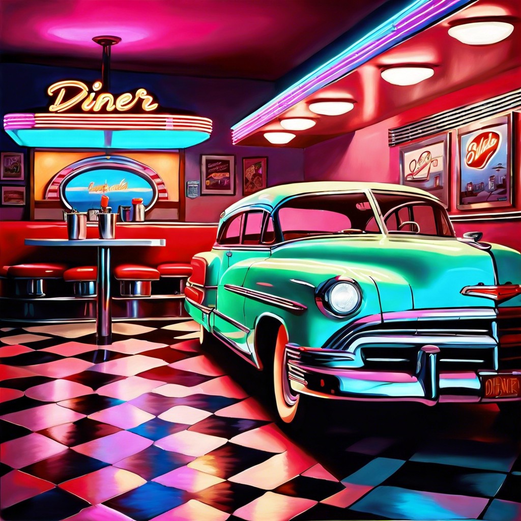 retro diner scene with neon lights