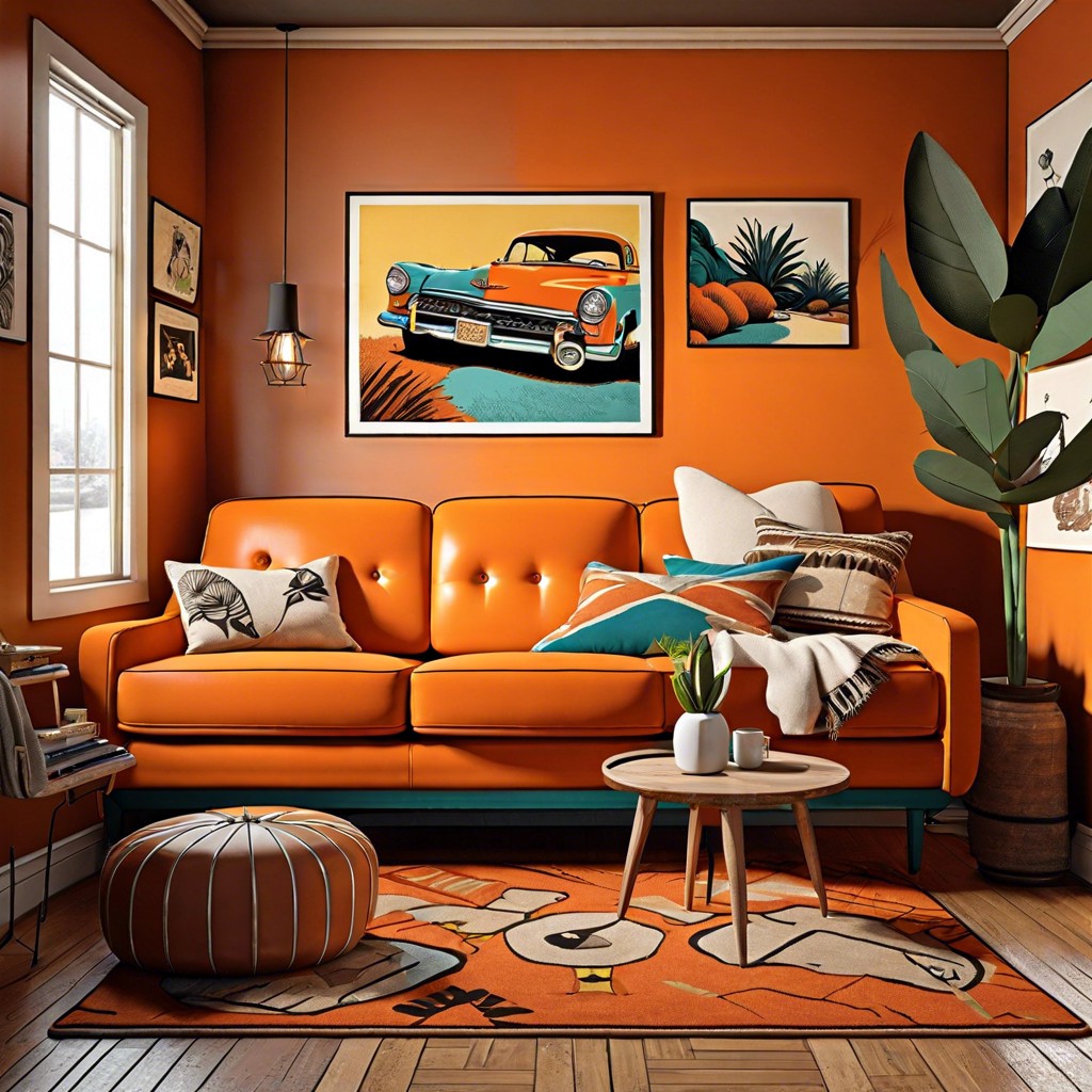 retro feel with shag rugs and vintage posters